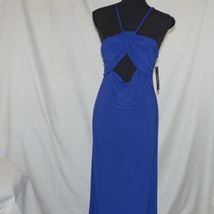 BEBE NWT Royal Blue Cutout Peephole Halter Strap Stretch Maxi Dress L